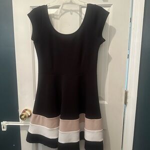 Stylish Black and Cream Colorblock Mini Dress